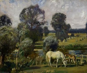 By The River A Mare And A Foal — Sir Alfred James Munnings