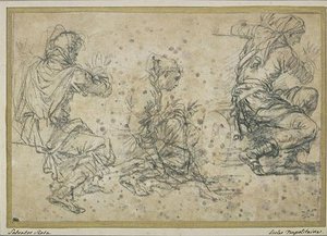 Three Studies Of Seated Figures — Salvator Rosa