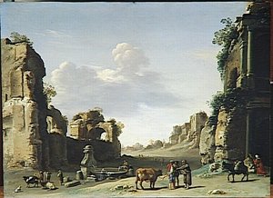 VUE DE FANTAISIE DU CAMPO VACCINO A ROME AVEC UN ANE