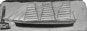 Three Master In Full Sail Near A Lighthouse — Alfred Wallis