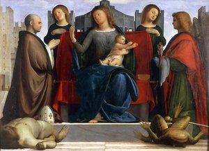 The Madonna Enthroned With Saint Ambrose And Saint Michael — Bartolomeo Suardi (bramantino)