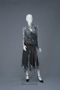 Silver ensemble of satin and lace