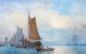 Dutch Barges In A Calm — George Stanfield Walters