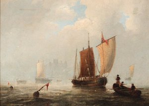 Fishing Craft Off Bamburgh Castle, Early Morning — John Wilson Carmichael