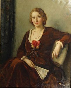 Elegant Woman Seated With Fan — Fernand Toussaint