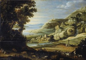 Landscape with figures and animals