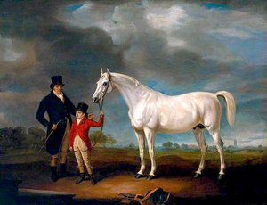Mr Powell And His Son, With Norton, A Grey Hunter — Sr John E Ferneley