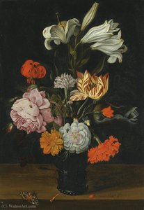 A Still Life With Flowers In A Glass Roemer, On A Ledge With Fallen Petals — Jan Baptist Van Fornenburgh