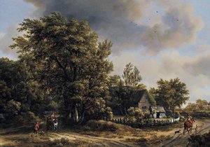 Wooded Landscape With Travellers — Meindert Hobbema
