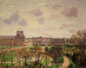 Garden Of The Louvre Morning, Grey Weather — Camille Pissarro, Impressionist Landscape
