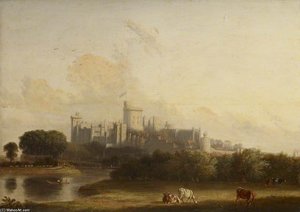 View Of Windsor Castle, With Cows In Pasture — Edmund Bristow