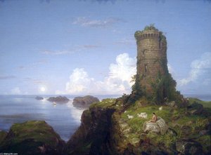 Italian Coast Scene With Ruined Tower — Thomas Cole