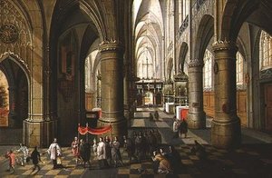 Interior Of A Cathedral With A Procession