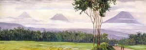 Three Volcanoes, From Tremangong, Java — Marianne North