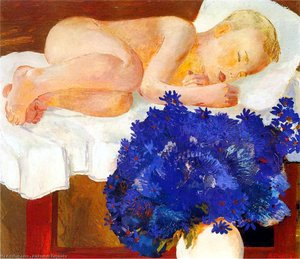Sleeping Baby With Cornflowers — Aleksandr Deyneka, Socialist Realism