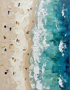 Ephemeral Tides Of Teal And Cream: A Monumental Impasto Shoreline Study — David Moreau