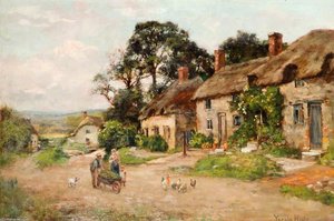 Figures By A Country Cottage — Henry John Yeend King
