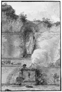 The Ruins Of A Classical Votive Niche With A Child Sacrificing At An Altar