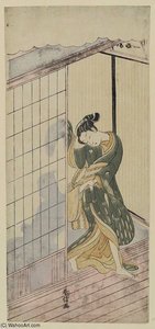 Man Behind A Sliding Door Pulling At A Woman Leaving The Room — Suzuki Harunobu