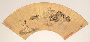 明 清 陳洪綬 竹石蛺蝶圖 扇面 Landscapes And Flowers — Chen Hongshou