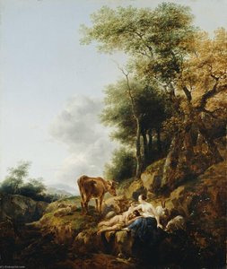 Landscape With A Nymph And Satyr — Nicolaes Pietersz Berchem