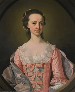 Portrait of a lady, half length, in a pink dress
