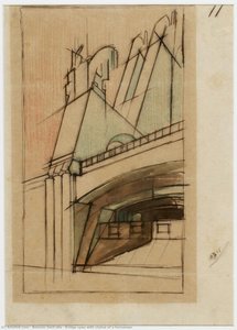 Bridge span with statue of a horseman