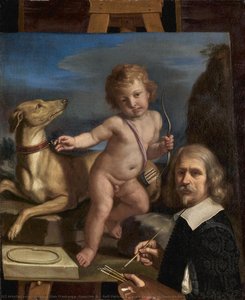 Self-portrait Before A Painting Of Amor Fedele — Barbieri Gian Francesco (guercino Il)