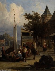 Fischerleute Am Pier — Cornelis Springer