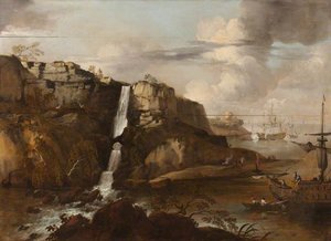 Capriccio Of A Rocky Coast With Llanrhaeadr Falls And Ships — Lukas Moser