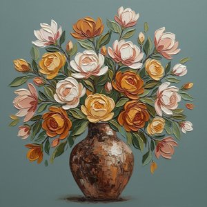 Ethereal Ochre Bloom: A Monumental Study In Textured Earth And Serene Petals — Christian Noiret, Contemporary Abstract Painting