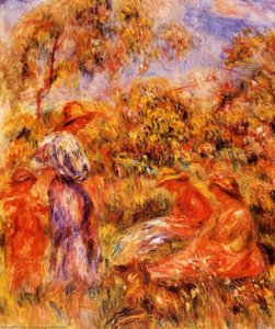 Three Women And Child In A Landscape — Pierre-auguste Renoir, Impressionism