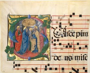 Manuscript Illumination With The Presentation In The Templ In An Initial S, From A Gradual — Cosmè Tura