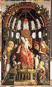 La Vierge Et L'enfant Entoures De Six Saints Et Adores Par Gian Francesco Ii Gonzaga Dite La Vierge De La Victoire — Andrea Mantegna, Renaissance Italian Style