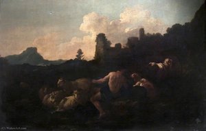 Landscape with Shepherd, Sheep and Dog