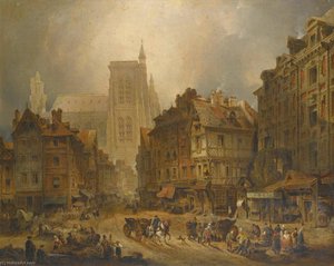 Le Marché Au Blé At Abbeville, From The Grande Place — David Roberts