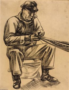 Ship Rigger Sewing Canvas Cover On Wire Rope Sail Loft Newport (news Shipbuilding And Day Dock Co.) — Howard Cook
