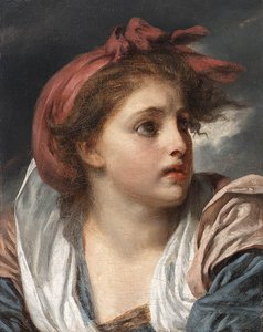 A Girl, Bust Length, Wearing A Red Headscarf 1 — Jean-baptiste Greuze