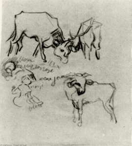 Sketch Of Cows And Children — Vincent Willem Van Gogh, Post-impressionism