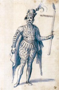 Costume Drawing For A Male Figure With Torch — Giuseppe Arcimboldo, Renaissance