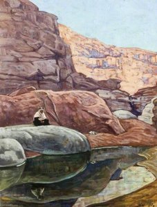 Arab Sitting On A Rock Over A Pool In A Mountain Valley — Myrtle Broome