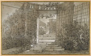 Landscape With A Stairway And Balustrade — Jean-baptiste Oudry