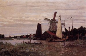 A Windmill At Zaandam — Claude Monet, Impressionist Landscape