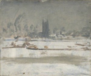 Study Of A Barge On The Stour At Dedham In Snow — Sir Alfred James Munnings, Impressionism
