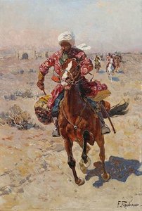 Tscherkessische Reiter In Steppenlandschaft — Franz Roubaud