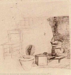 Unfinished Sketch Of An Interior With A Pan Above The Fire — Vincent Willem Van Gogh, Post-impressionism