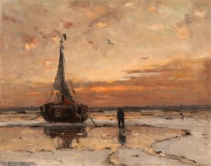 Anchored Barge At Dusk