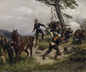 Soldaten im Gefecht auf einer Anhöhe