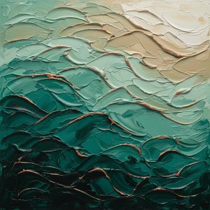 Ethereal Undulations Of Verdant Sage And Burnished Gold In Sculptural Relief — David Moreau, Plaster & Texture Art