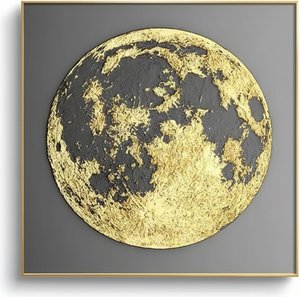 Textured Lunar Canvas Painting With Gold Frame, Hand-painted Acrylic On Canvas This Decorative Pa